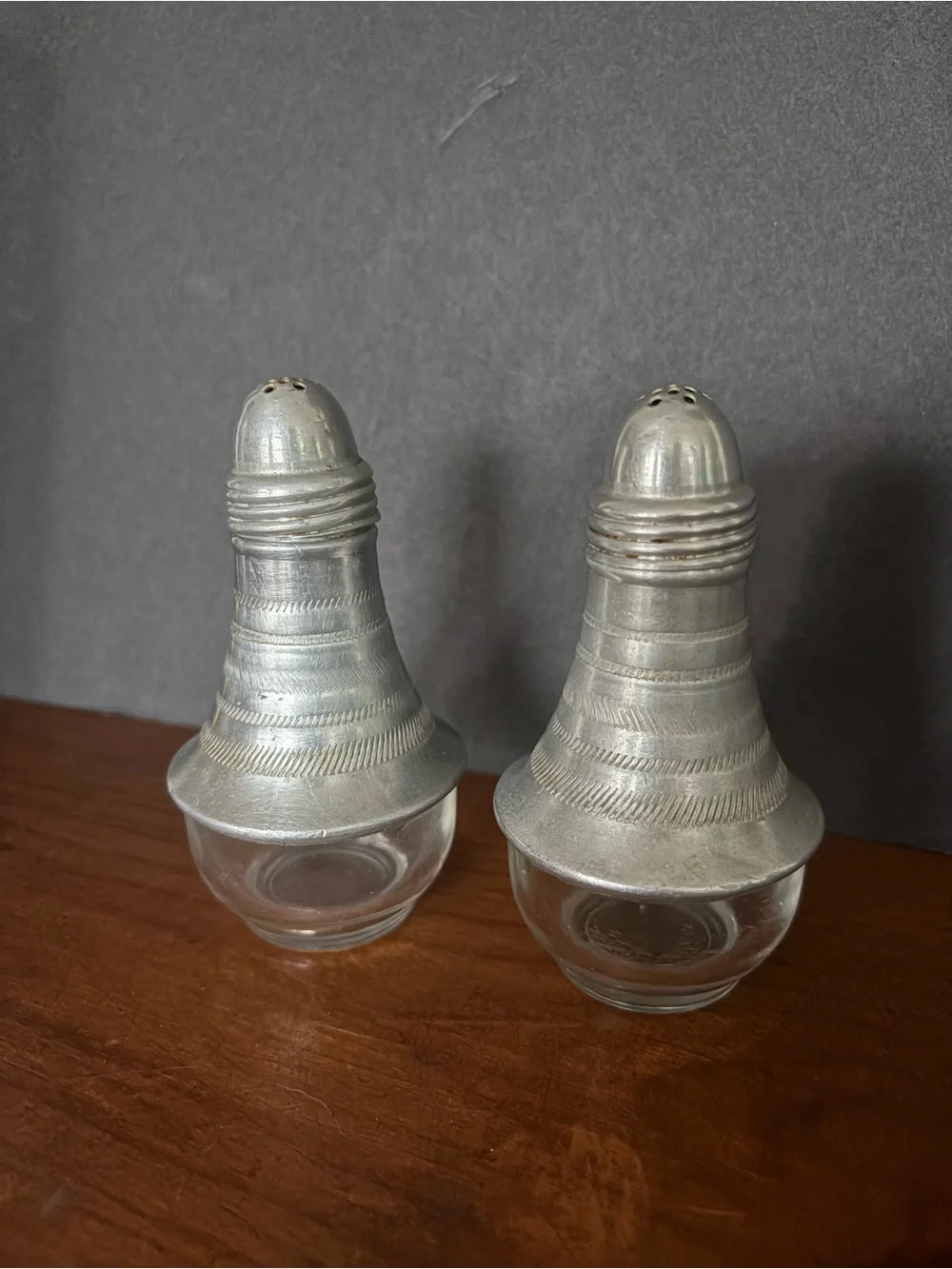 Vintage “Rocket” 1950’s Silver-Tone Metal & Clear Glass Salt and Pepper Shakers